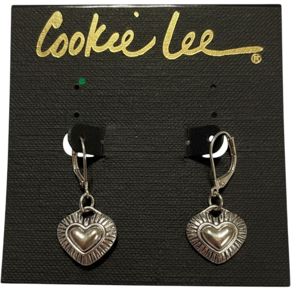 Cookie Lee Earrings Womens Silver Like New Heart Drop Leverback Textured